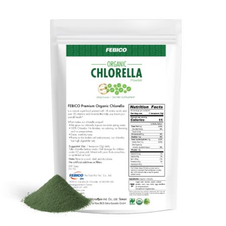 Febico Organic Chlorella Powder, Broken Cell Wall Chlorella (250g) - Taiwan Broken Cell Wall Chlorella Powder