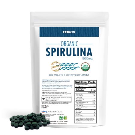 Febico Organische Spirulina500 mg tabletten (250 g) - 100%Organische Spirulinatabletten