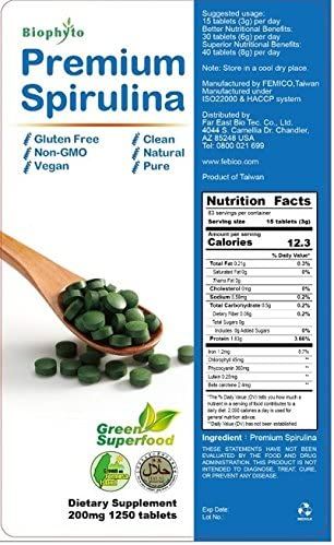 Premium Spirulina tablets nutrition facts