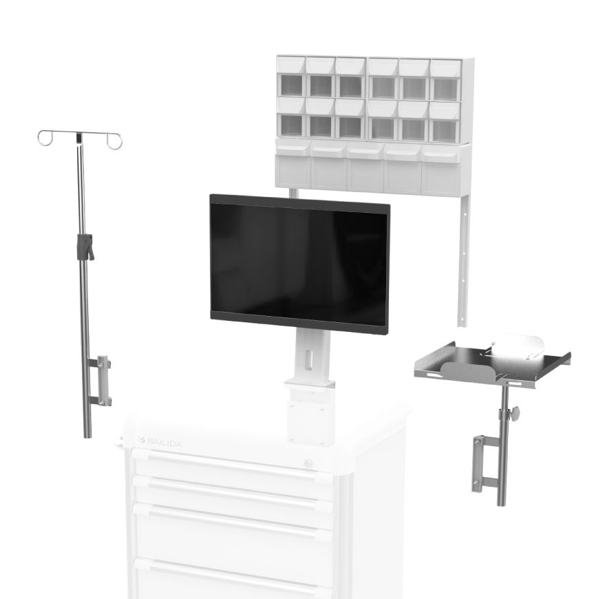 Medical cart accessories to be mounted on top of medical cart or trolley.