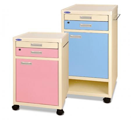 Classic Bedside Cabinet Table on Castors Pink / Blue - Classic Bedside Cabinet on Castors.