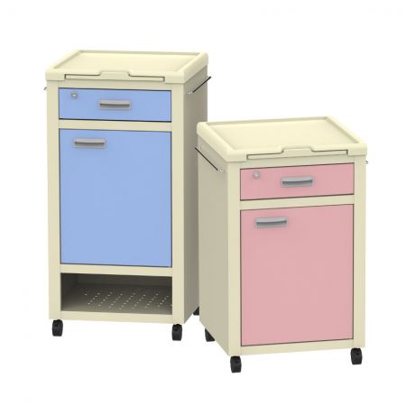 Compact Bedside Cabinet With Casters (Blue/Pink) - Medical Bedside Cabinet With Drawers and Storage.