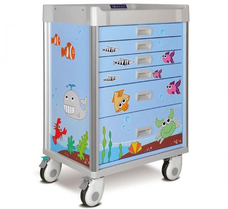 Pratico carrello pediatrico con accessori completi (serie MX) - Pratico carrello pediatrico.