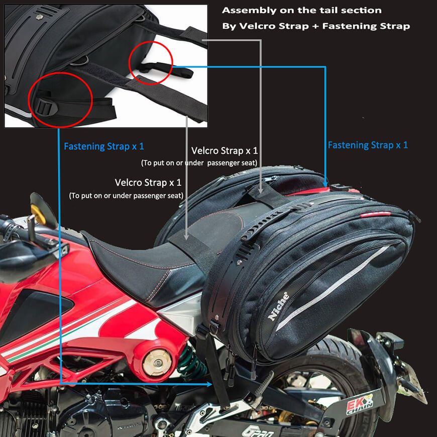 Systém popruhů se snadnou montáží Brašny na motocykly
