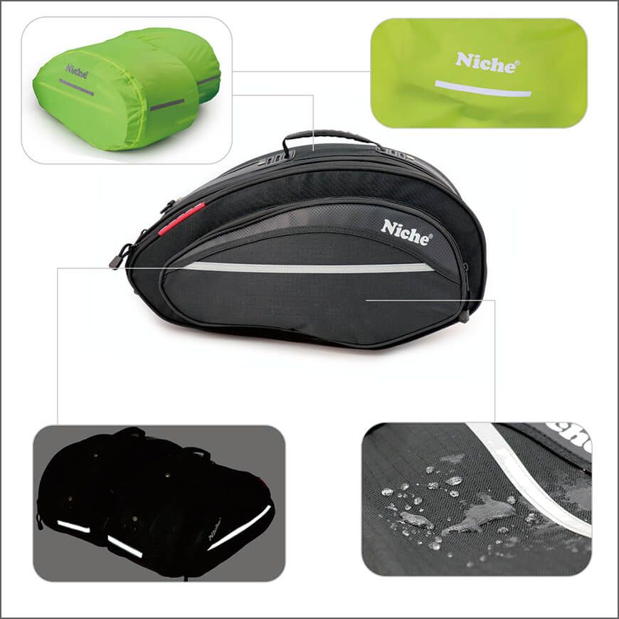 Solid construction and waterproof Motorcycle Saddlebags with reflective safety