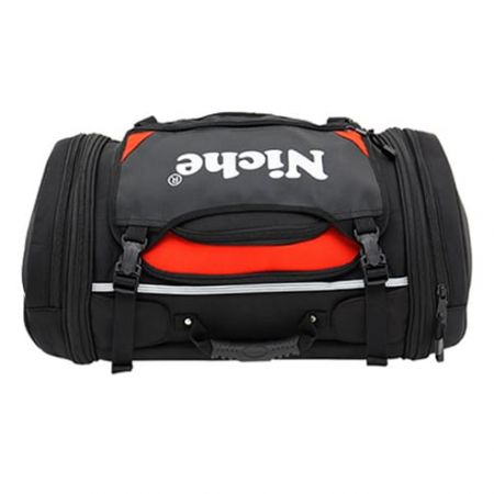 Motorcycle Touring Duffle bag is made of high quality 1680D with PVC backing Water Repellent fabric, Durable and Easy to clean. High visible reflective print logo on the front to enhance the safety of night. Larger capacity Rear bag