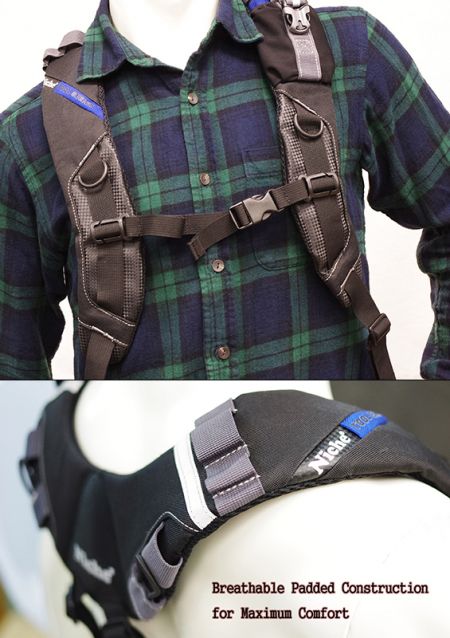 Tool belt Suspenders with comfortable shoulder padded, Sternum strap, D rings, heavy duty webbing loop.