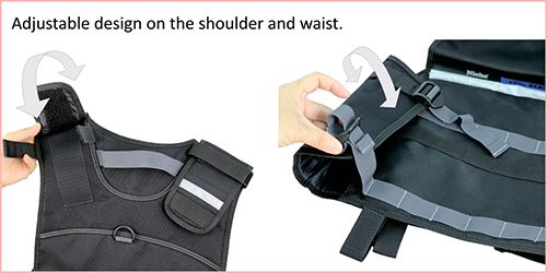 Adjustable on shoulders and waist area