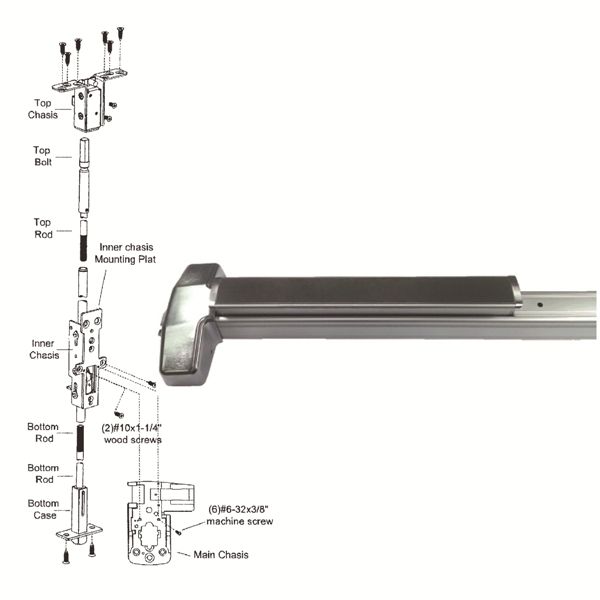 Grade 1 Concealed Vertical Rod Exit Device Door Closer Hardware D D