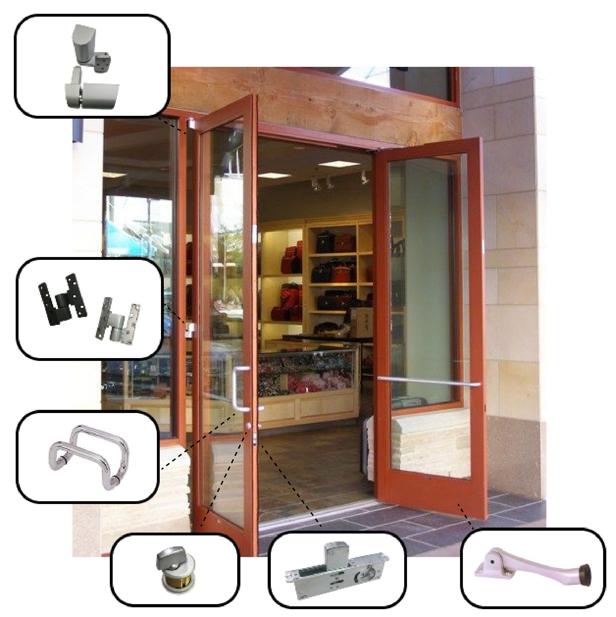 Glass Storefront Swing Door Accessories and Hardware 15 Years Hidden
