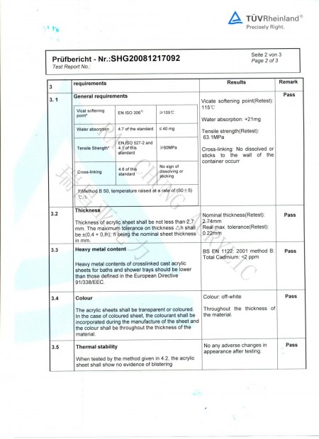 EN263 Saniware Sheet Test Report Page 2