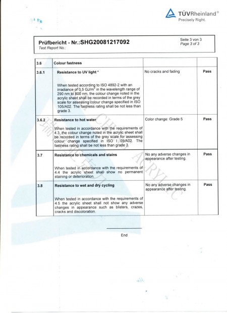 EN263 Saniware Sheet Test Report Page 3