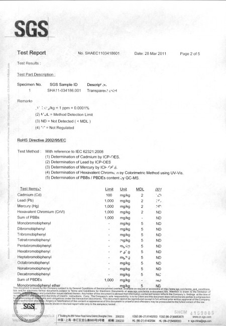 SGS Test Report (No. SP11-007681-SH) Page 2