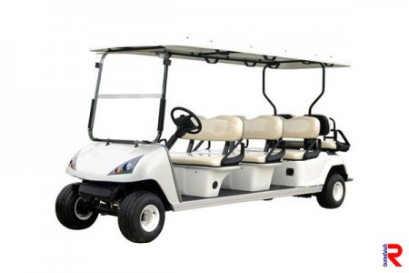 The golf cart with acrylic windshield.