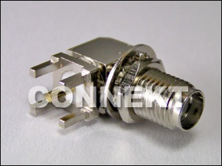 Conector SMA para montagem de PCB (4 pernas), ângulo rígido (anteparo) Fabricante | Connekt