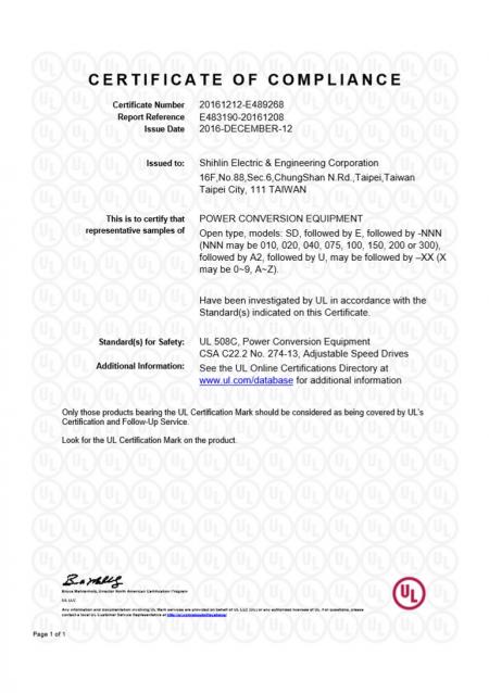 Servo Drive UL Certificate