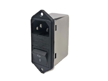Fast-on Terminal Power Entry Module Filters YQ-A1-S2 - All new Power entry model filters with compact size in top-bottom flange assembly structure.  3-in-1 design with IEC inlet, a mains filter with dual-fuse holder and a 2-pole rocker switch.