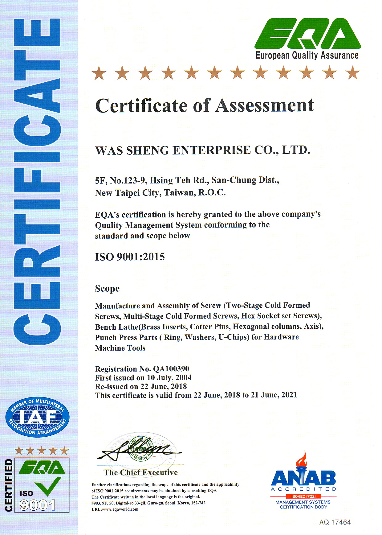 Iso 9001 2015 Certified Was Sheng News And Events Was Sheng Enterprise Co Ltd