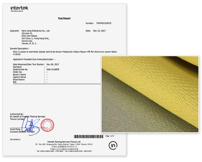 Fire retardant fabrics KAG-12168FS with EN-11612-FR certificate