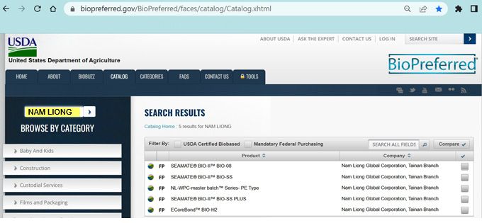 USDA BioPreferred search results