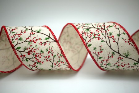 Red Pinecone & Pine Needle Ribbon - Red Pinecone & Pine Needle Ribbon