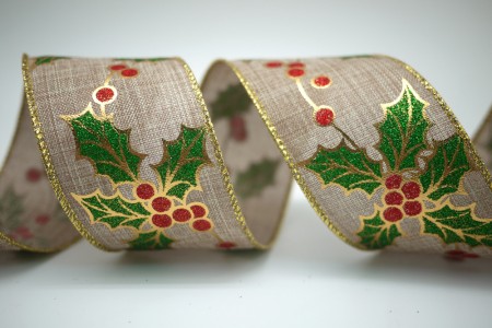 Holly Leaves and Berries Ribbon - Holly Leaves and Berries Ribbon