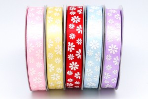 白色虹彩小花印刷緞帶 - 小花印刷緞帶 (PR3931)