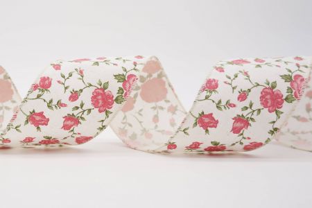 玫瑰印刷緞帶 - 粉紅玫瑰花朵印刷緞帶