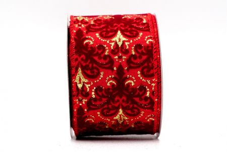 Scroll Royal Flower Wired Ribbon_KF6593-red