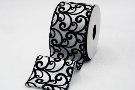 Scroll Velvet Wired Ribbon_KF661-White/Black