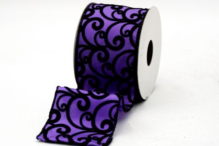 Scroll Velvet Wired Ribbon_KF661-Purple/Black
