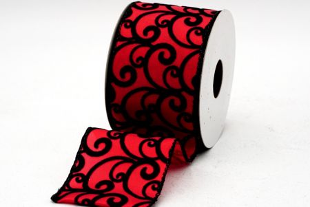 Scroll Velvet Wired Ribbon_KF661-Red/Black