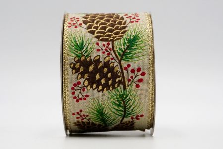 Pinecones with leaves Ribbon/GOLD