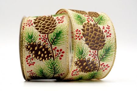 Pinecones with leaves Ribbon/GOLD