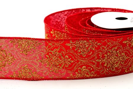 Red Gold Glitter Floral Pattern Ribbon_KF6992GC-7-7
