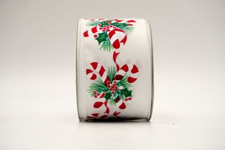 Ivory Satin Spruces and Candy Canes Ribbon_KF7006GC-1-4