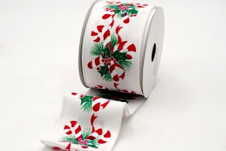Ivory Satin Spruces and Candy Canes Ribbon_KF7006GC-1-4