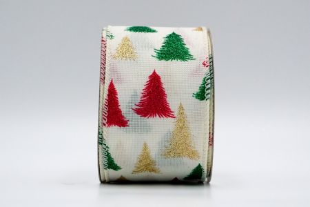 Ivory Plain Weave Little glitter Christmas Trees Ribbon_KF7047GC-2-2