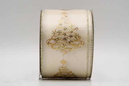 Ivory Satin Gold/gold Glitter Christmas Tree Ribbon_KF7108GV-2