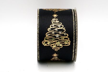 Black Satin Gold Glitter Christmas Tree Ribbon_KF7108GV-53