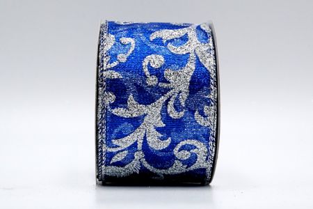 Royal Blue Metallic Floral Ribbon_KF7118G-4