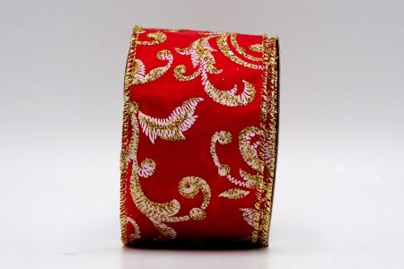 Red Satin Gold Glitter floral Ribbon_KF7120G-7