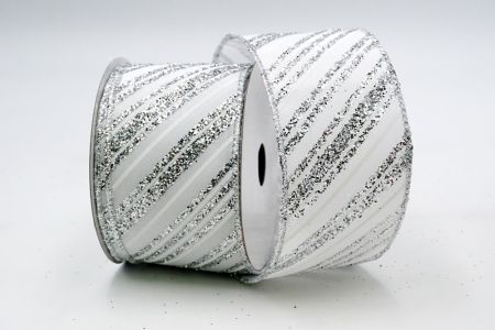 White Satin Silver Glitter and white Stripe Ribbon_KF7137G-1S