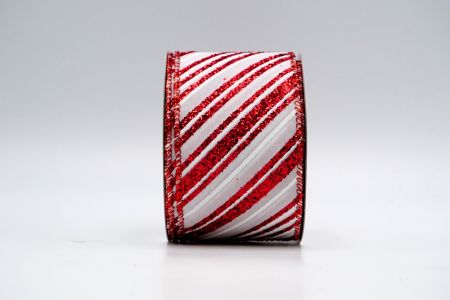 White Satin Red Glitter white Stripes Ribbon_KF7137GR-1R