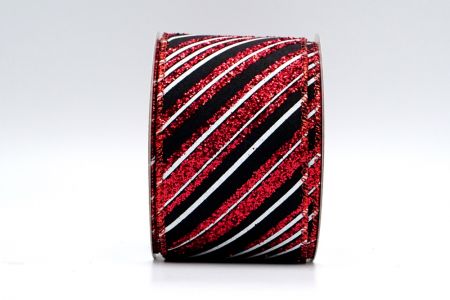 Black Satin Red Glitter White Stripes Ribbon_KF7137GR-53R