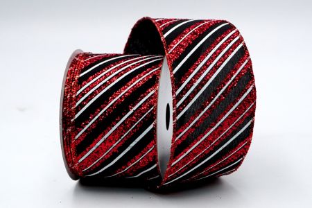 Black Satin Red Glitter White Stripes Ribbon_KF7137GR-53R