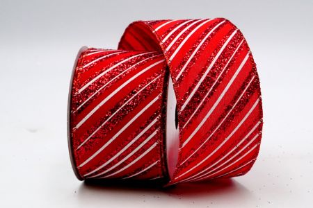 Red Satin Red Glitter White Stripes Ribbon_KF7137GR-7R