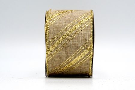 Natural Faux Burlap Gold Glitter Stripes Ribbon_KF7193G-14