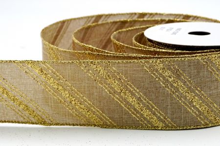 Natural Faux Burlap Gold Glitter Stripes Ribbon_KF7193G-14