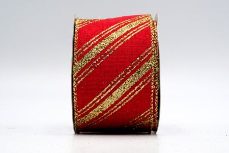 Red Faux Burlap gold Glitter Stripes Ribbon_KF7193G-7